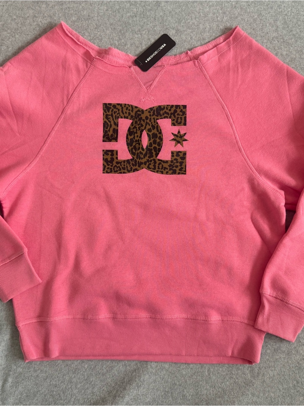 DC Pink Crewneck with Leopard-Print Logo
